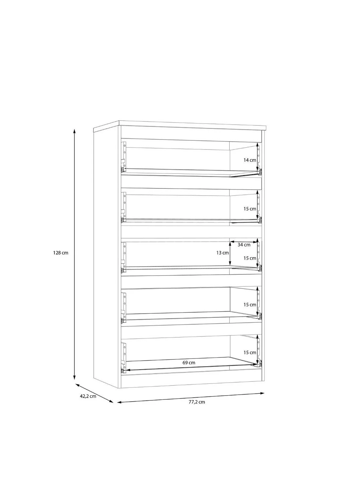 Lisson 5 Drawer Chest New Oak | Handle-Free Design | 128cm Tall - Image 7