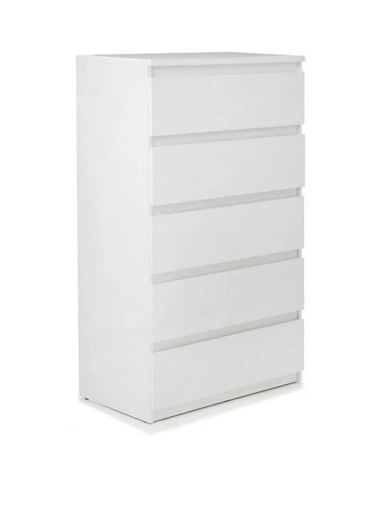 Lisson 5 Drawer Chest White (Height 128.1, Width 77.2, Depth 42.2 cm) Durable - Image 3