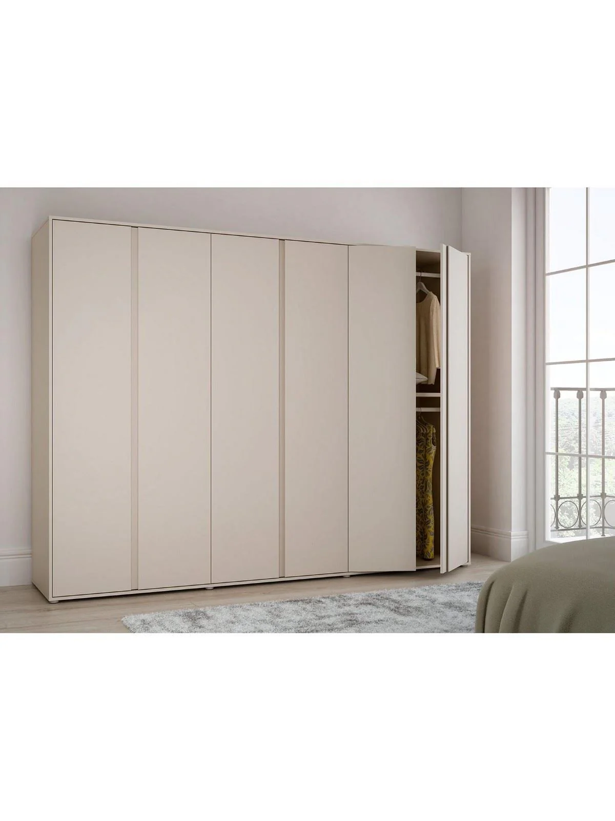 Lisson 6 Door Wardrobe Oatmeal | Modern Minimalist Design | Handle-Free | Large