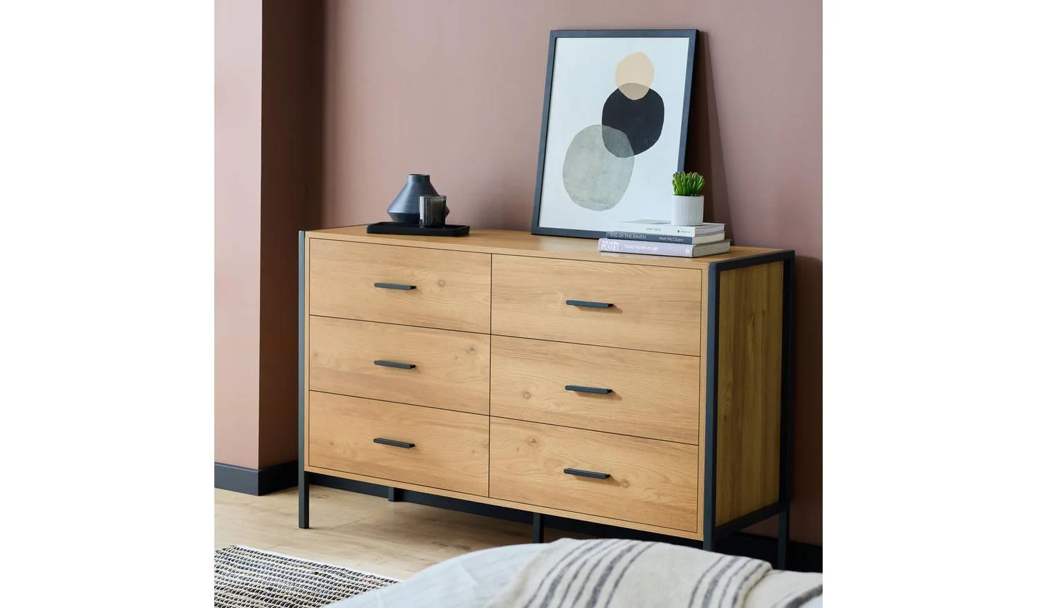 Loft Living 6 Drawer Chest Oak Storage Organiser Bedroom Furniture UK