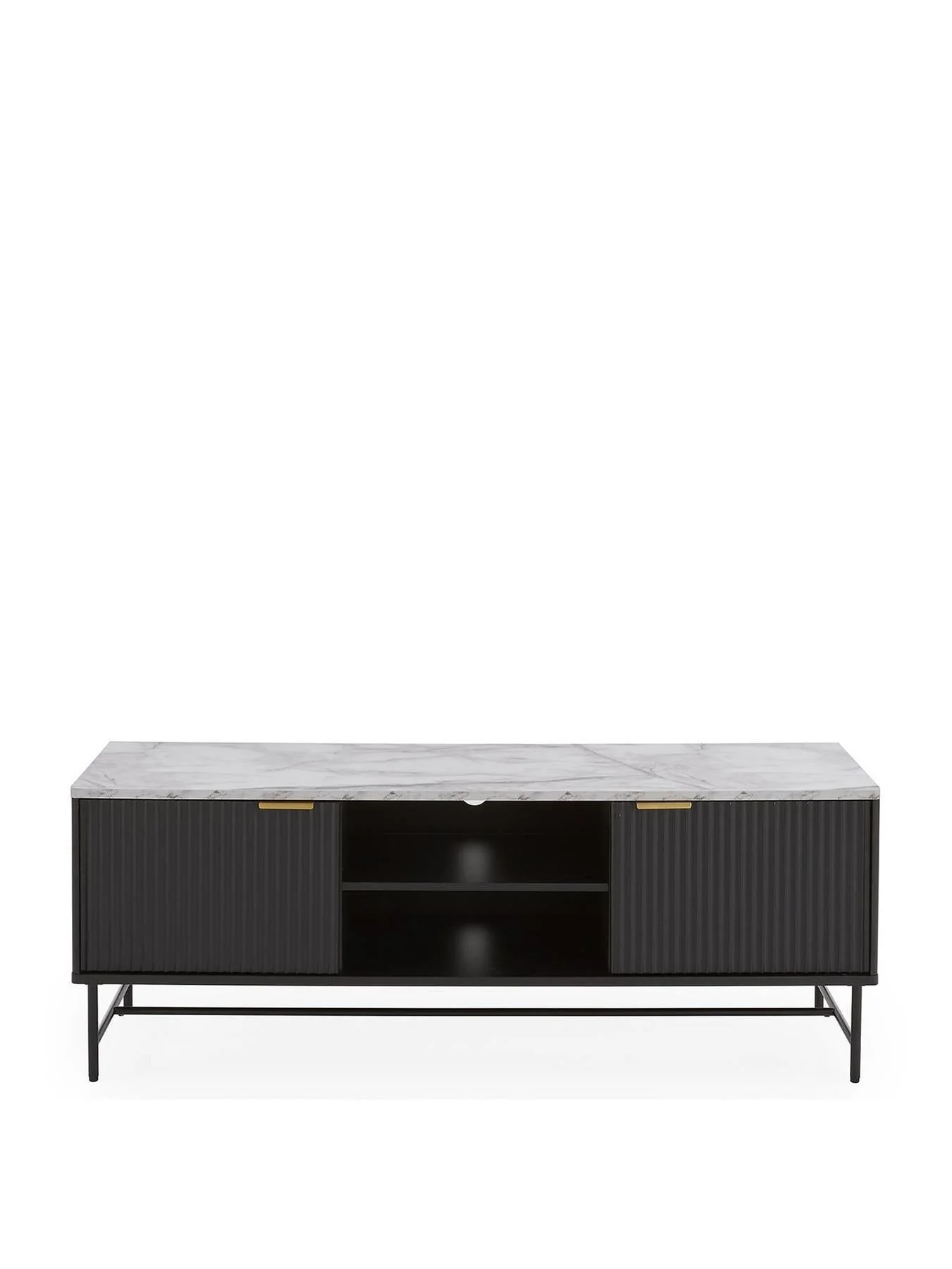 Lucero TV Unit Fits Up To 60 Inch TV Black Brass With Shelves UK - Image 2