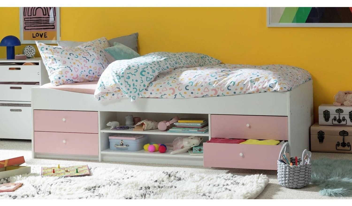 Malibu Storage Cabin Bed Pink & White Kids Childrens Bedroom Furniture - Image 3