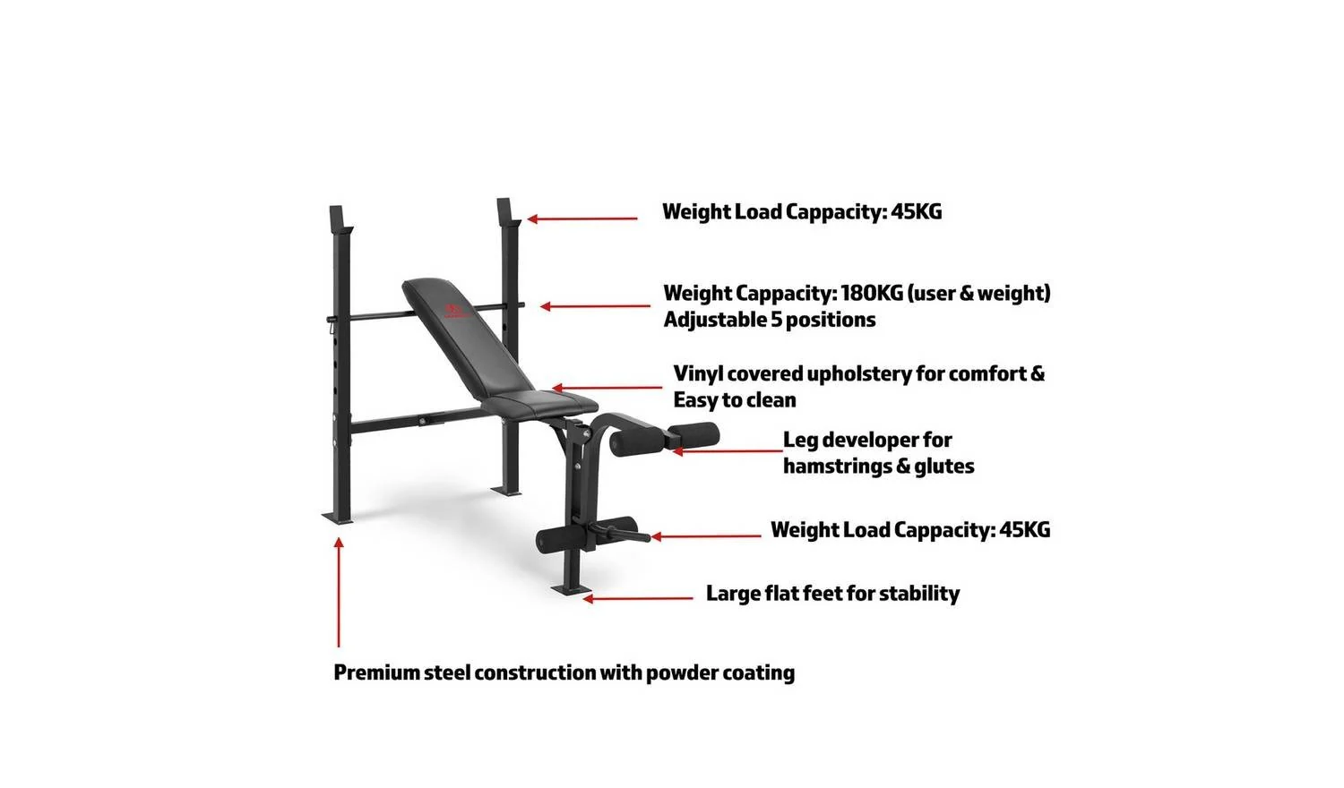 Marcy MWB6501 Standard Weight Bench Home Gym Strength Training Exercise - Image 2