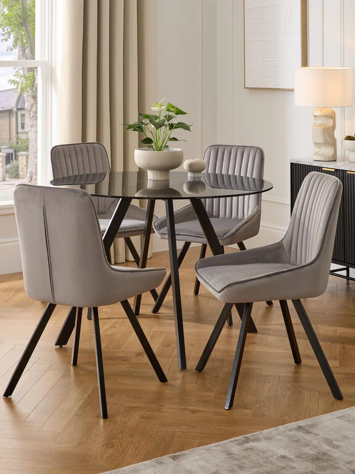 Marlow 110 cm Round Smoked Glass Top Elegant Dining Table - Image 7