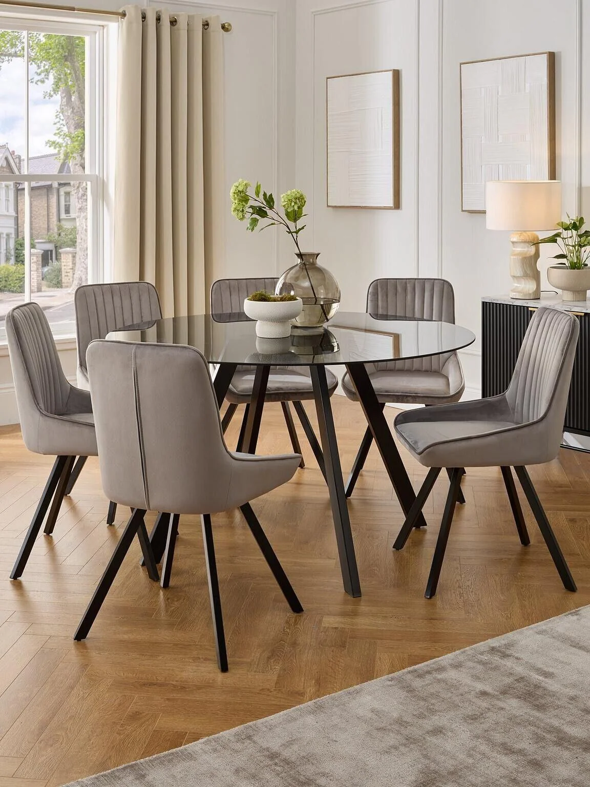 Marlow 130 cm Round Elegant Dining Table Black Clear Glass TOP - Image 7