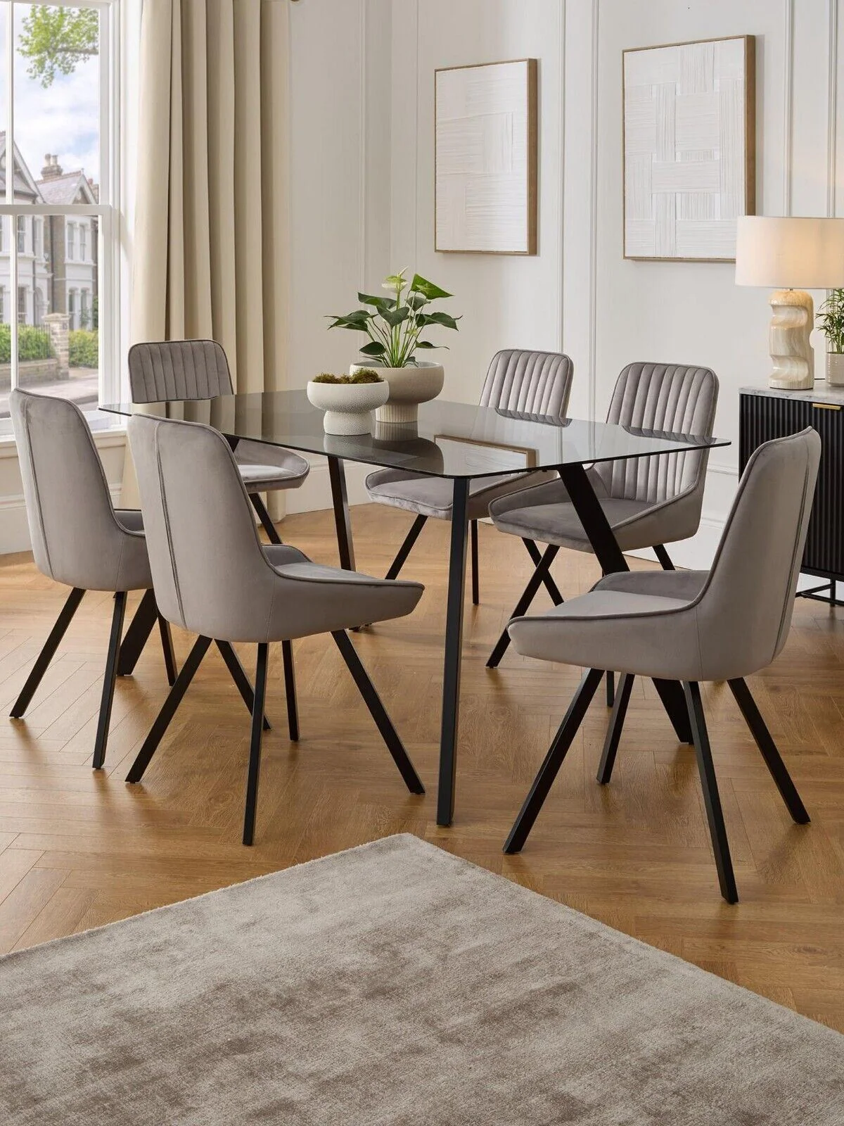 Marlow 160 cm Rectangular Smoked Glass Top Dining Table Black - Image 7