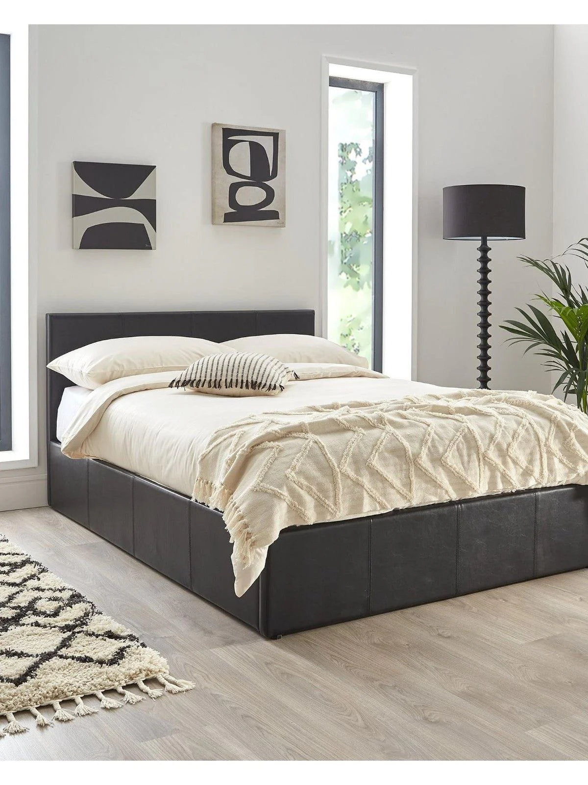 Marston Faux Leather End Lift Up Storage Ottoman Double Bed 4ft6 Black & Bedroom - Image 2