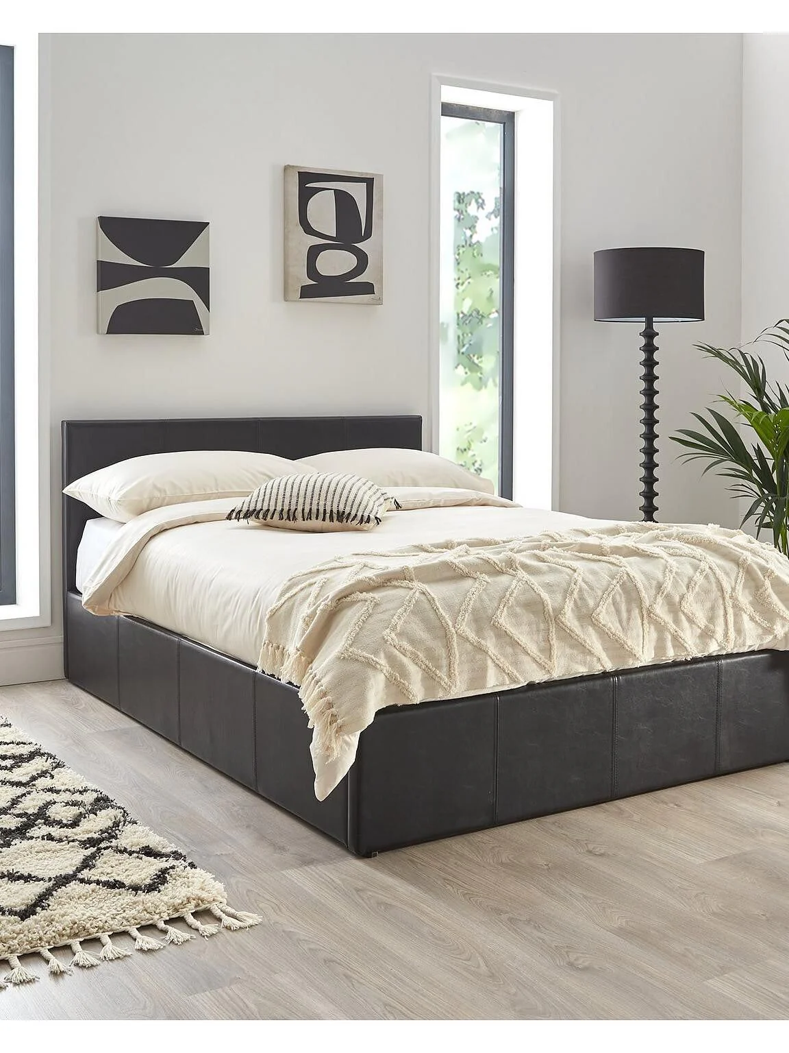 Marston Faux Leather Lift Up Ottoman Bed Frame Kingsize Black Spacious Storage - Image 2