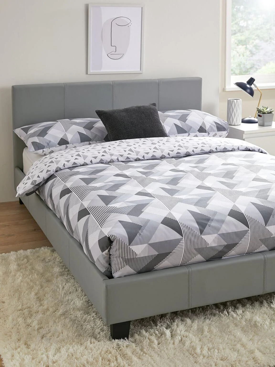 Marston Faux Leather Single Bed Frame Grey Sleek and Modern Bedroom