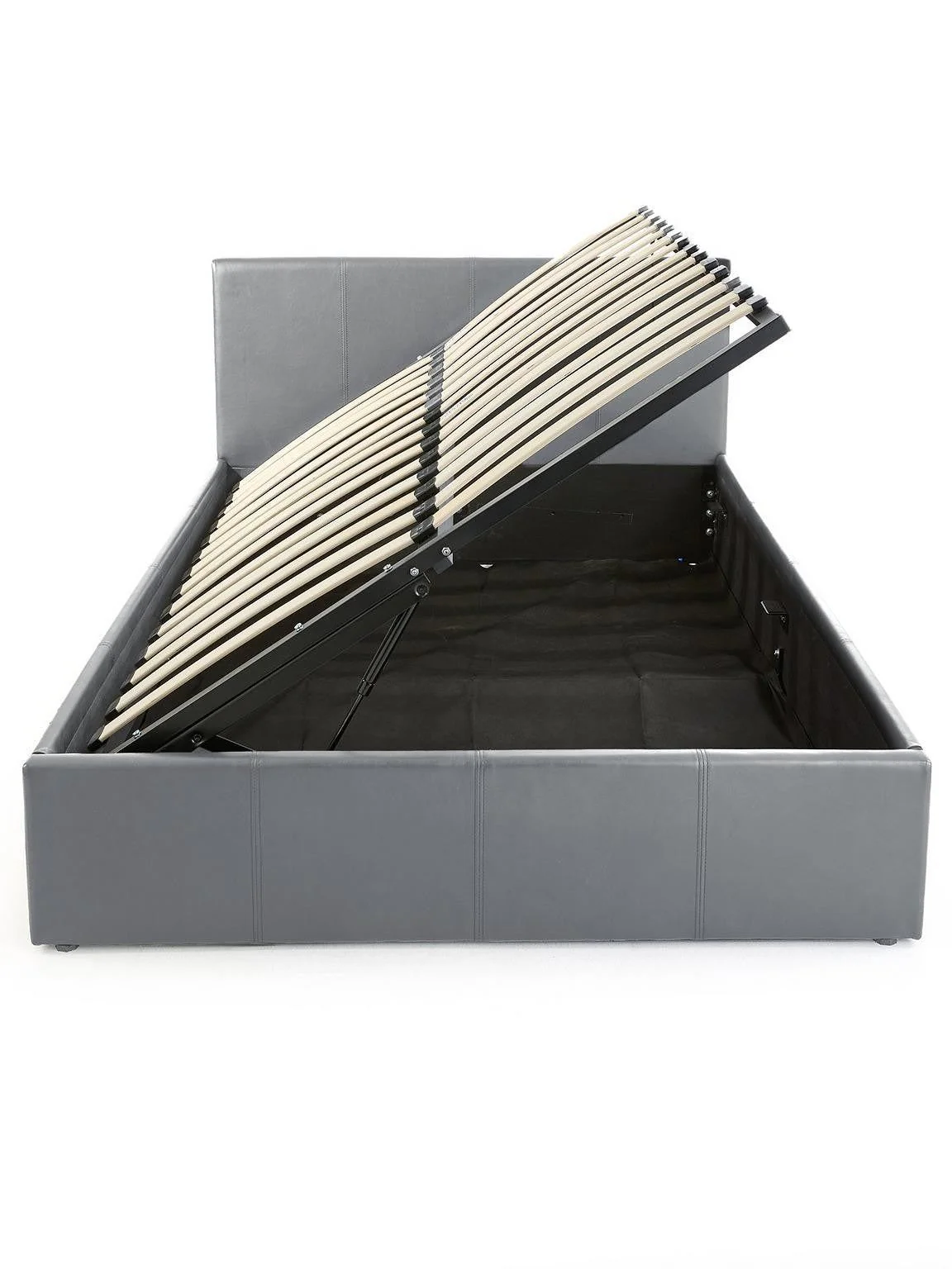 Marston Side Lift Ottoman Bed Double Grey | Faux Leather | Storage Bed - Image 3