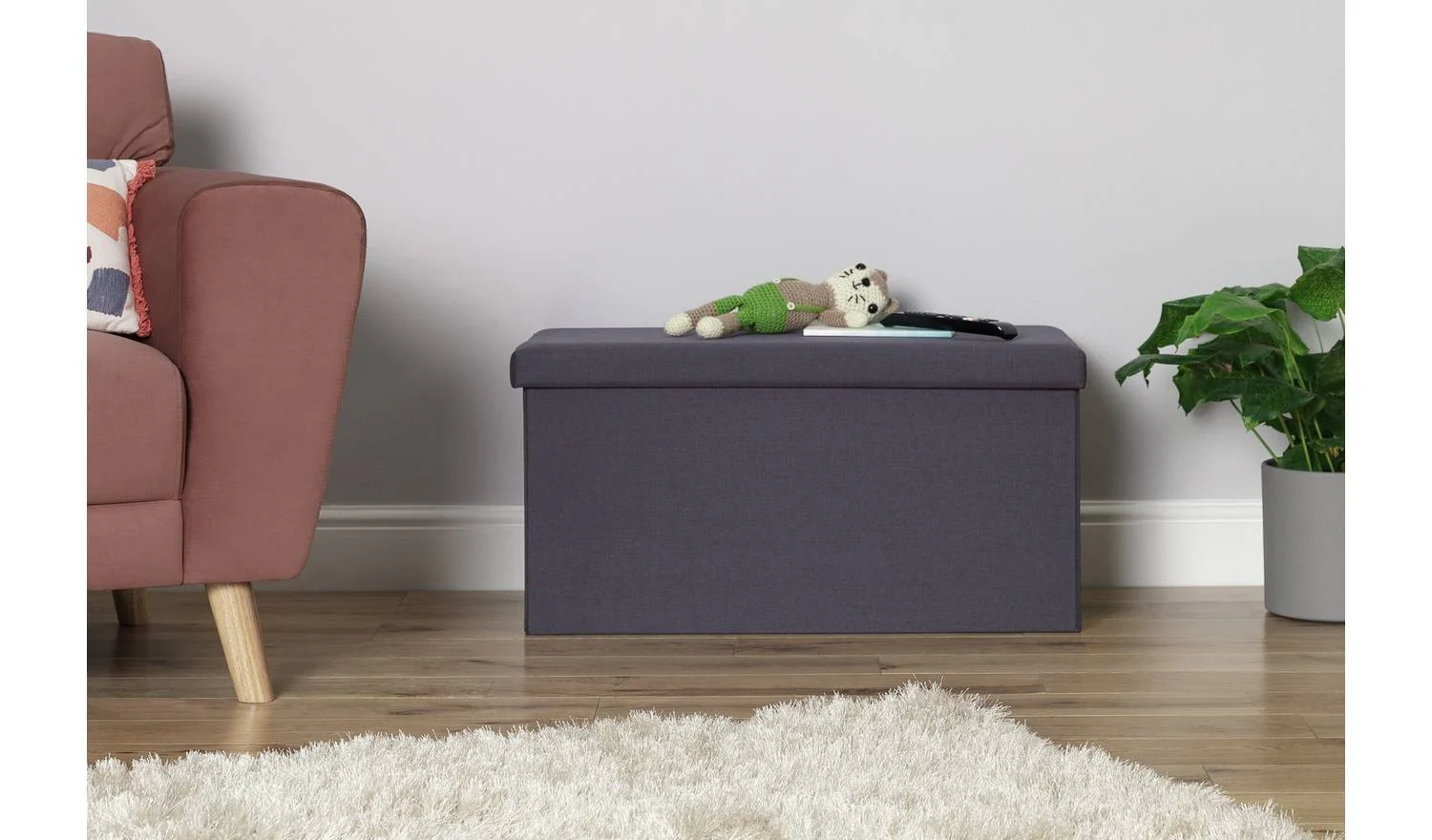 Medium Fabric Ottoman Grey Storage Footstool Living Room Furniture Pouffe - Image 2