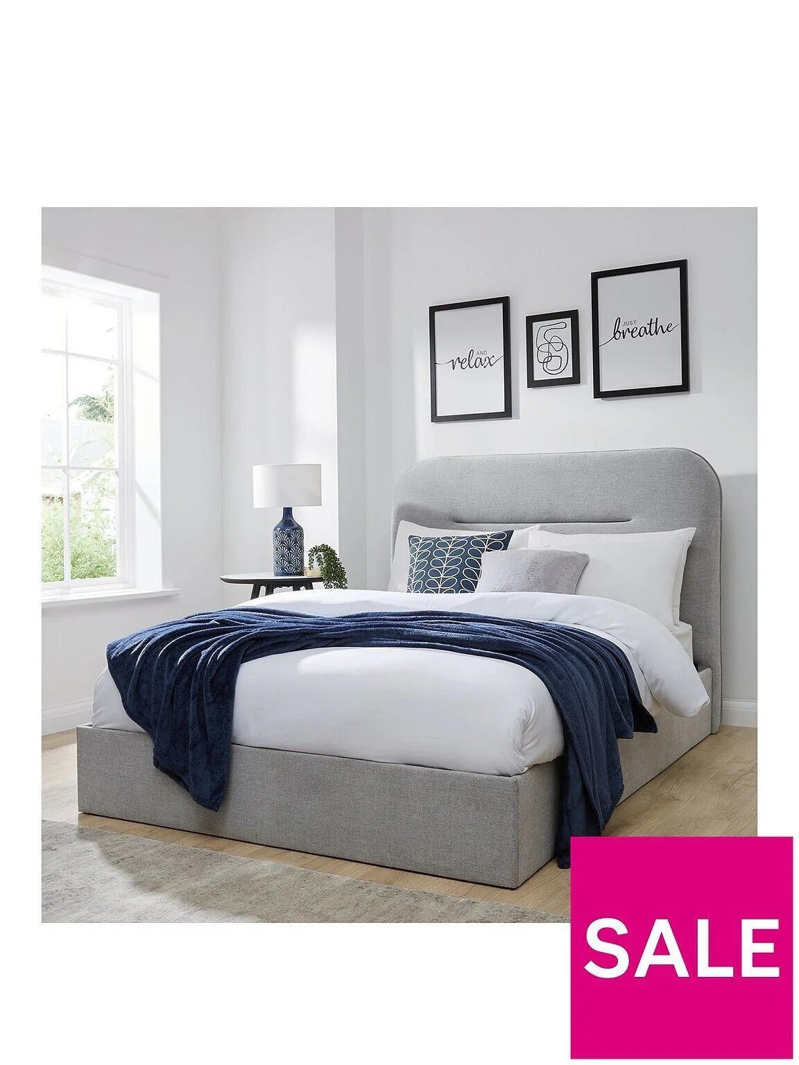 Mellow Fabric Ottoman Double Bed frame Grey Modern Functional Bedroom Furniture