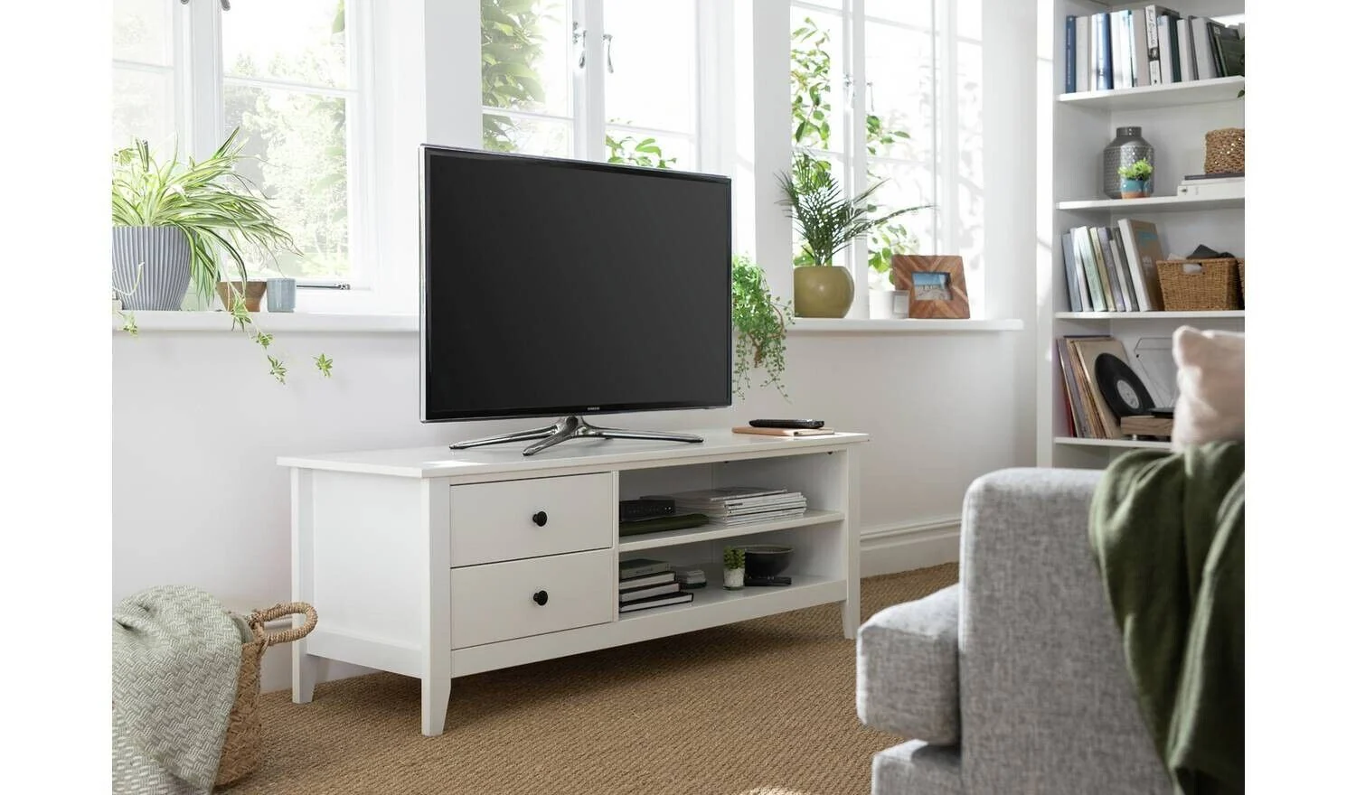 Minato 2 Drawer TV Unit White Stylish and Functional Media Storage - Image 3