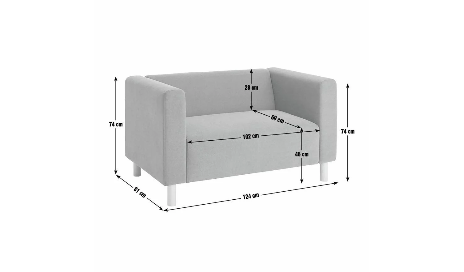Moda Fabric 2 Seater Sofa Black Modern Living Room Furniture Comfort - Image 2