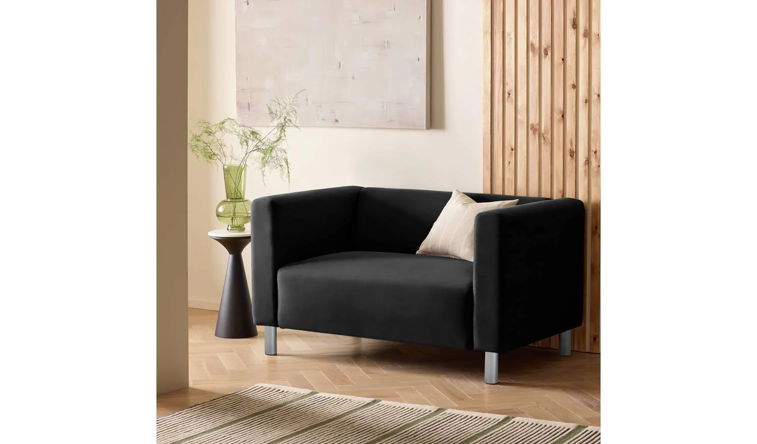 Moda Faux Leather 2 Seater Sofa Black Comfortable Lounge Compact
