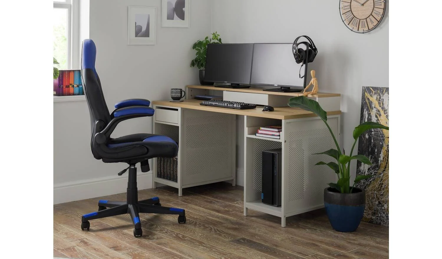 Modular 1 Drawer Gaming Desk Oak Effect & Grey Spacious Surface Area - Image 3