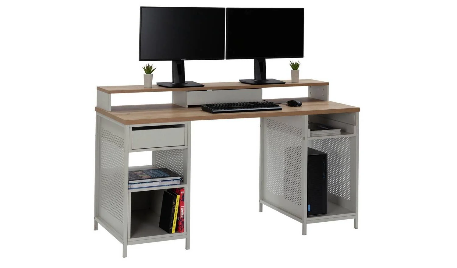 Modular 1 Drawer Gaming Desk Oak Effect & Grey Spacious Surface Area - Image 4