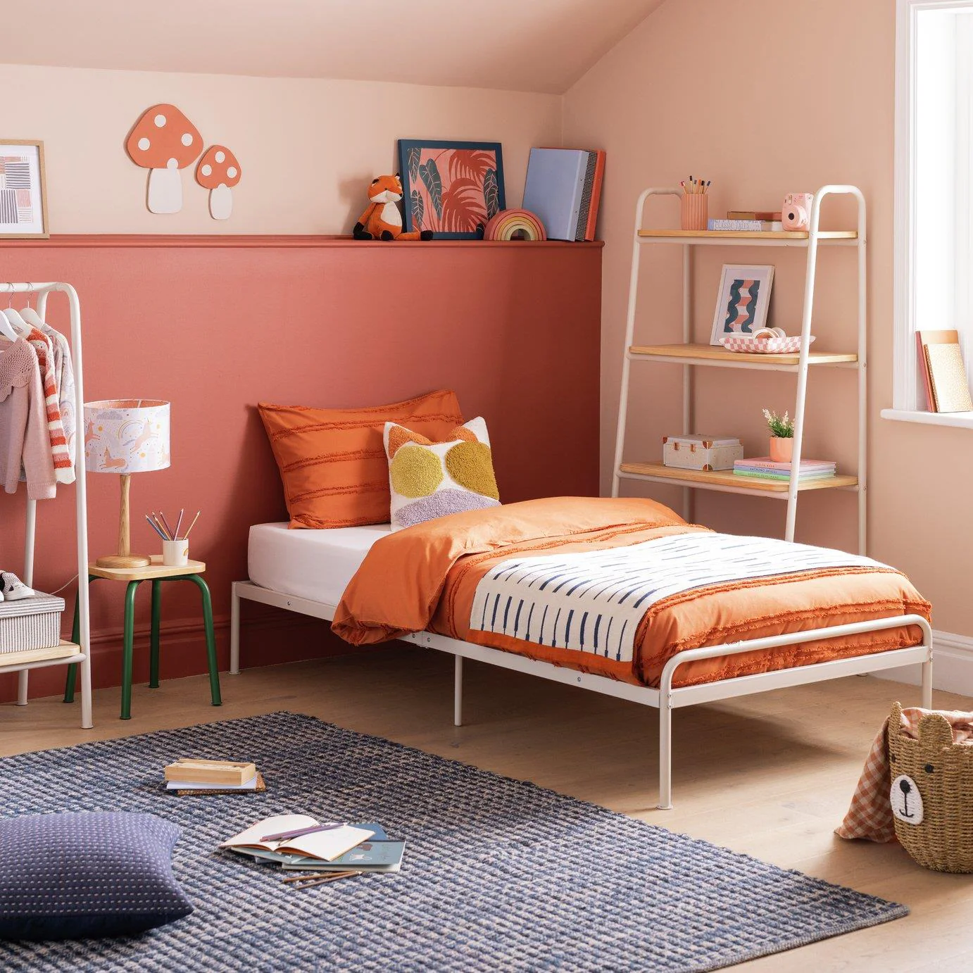 Monty Single Platform Bed Frame Light Grey Industrial Kids Bedroom