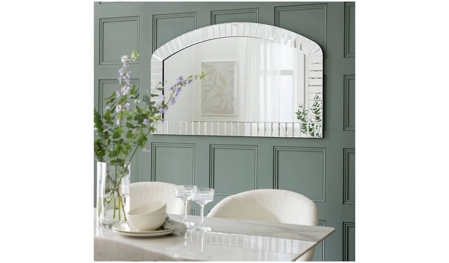 Mosaic Overmantle Arch Wall Mirror 130x85cm Modern Living Room Decor