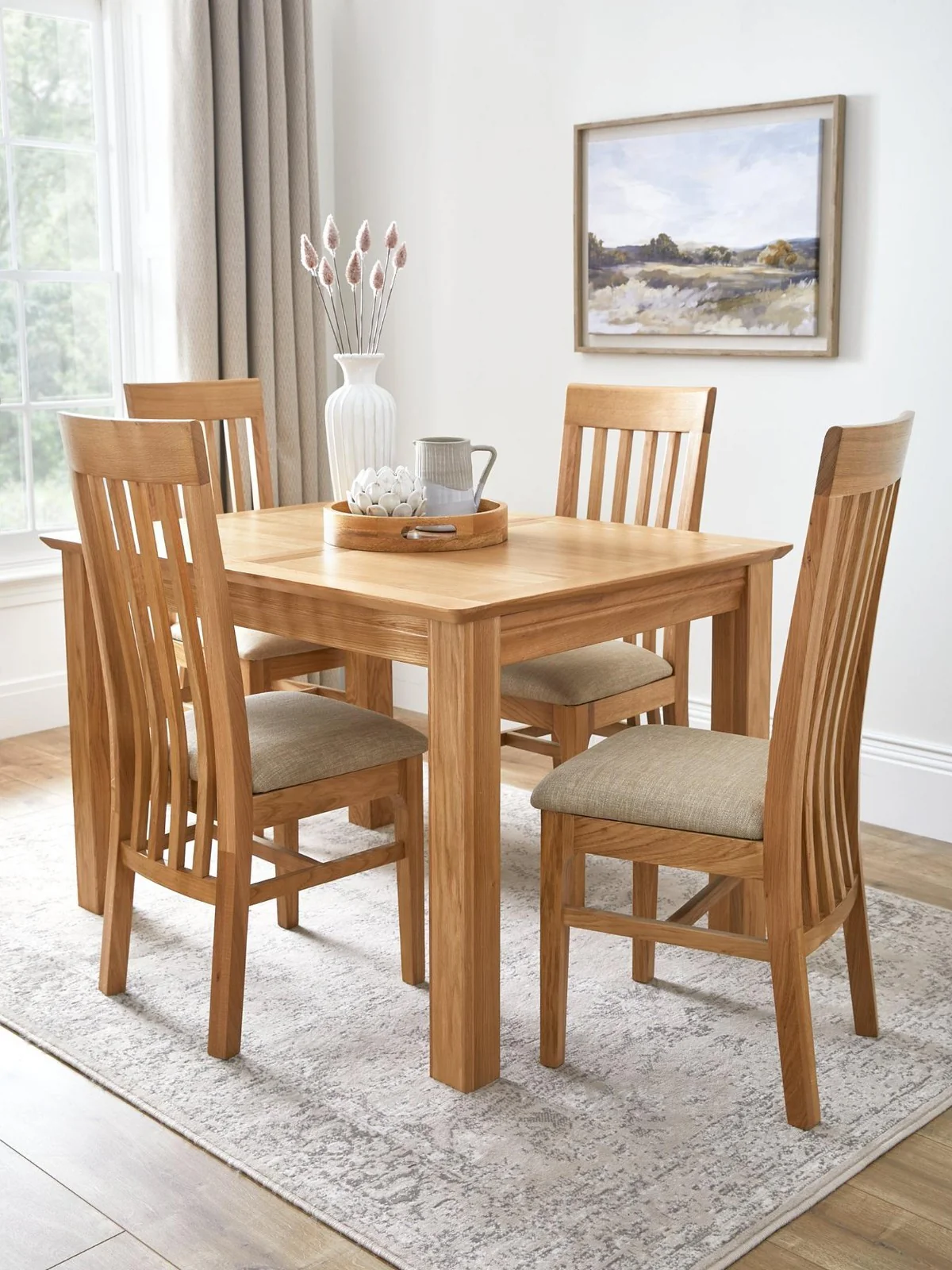 New Constance Dining Set Extending Table And 4 Chairs Oak | Free Delivery