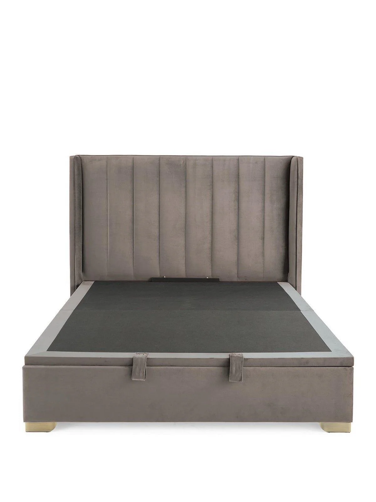 New Dakota Velvet End Lift Up Storage Ottoman King Bed Grey | Free Delivery UK - Image 2