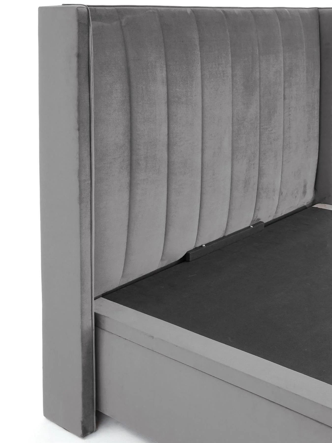 New Dakota Velvet End Lift Up Storage Ottoman Small Double Bed Grey - Image 4