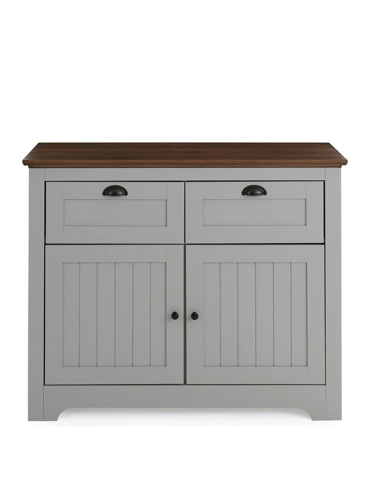 New Devon Compact Sideboard Grey & Walnut | Rustic Cottage Style | 2 Door 2 Drw - Image 2
