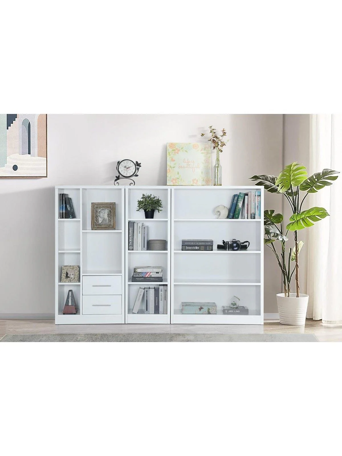 New Metro 3 Piece Storage Bookcase Package White Modular Shelving