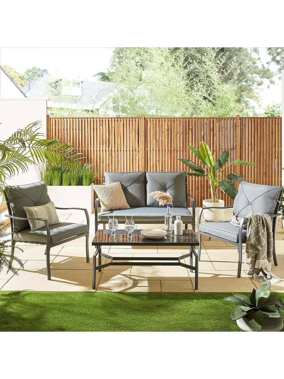 Nice Sofa Set Metallic Grey Outdoor Stylish Durable Garden Furniture