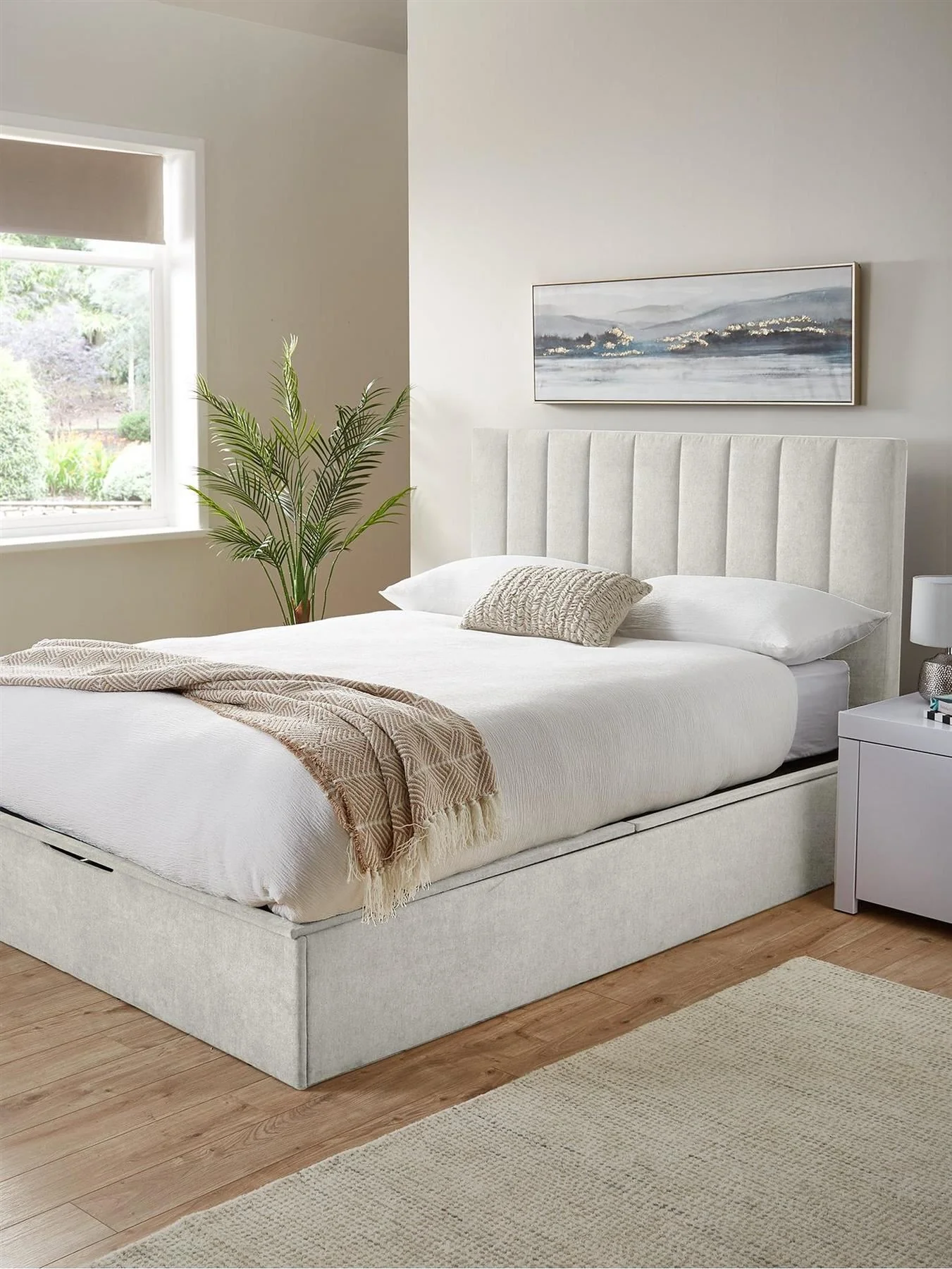 Nova End Lift Storage Ottoman Up Small Double Bed Frame Ivory UK