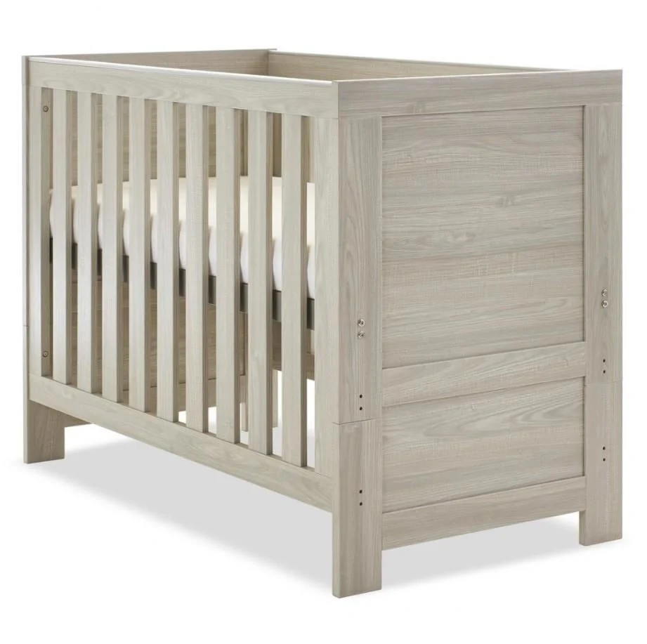 Obaby Nika Mini Cot Bed Grey Wash Modern Nursery Furniture UK