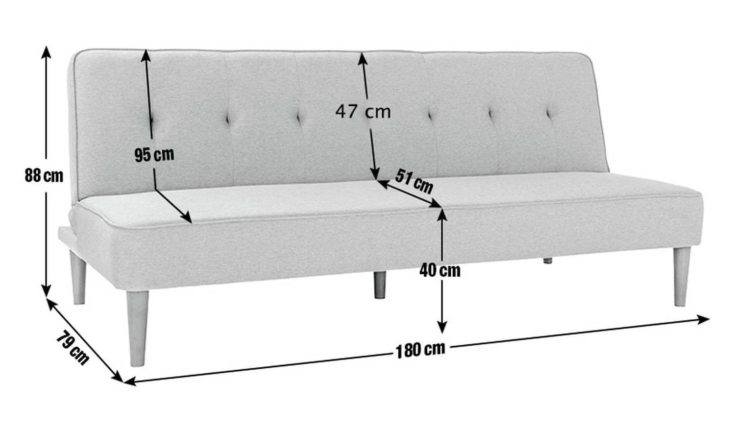 Odeon Fabric 2 Seater Clic Clac Sofa Bed Grey Comfortable Seating - Image 2