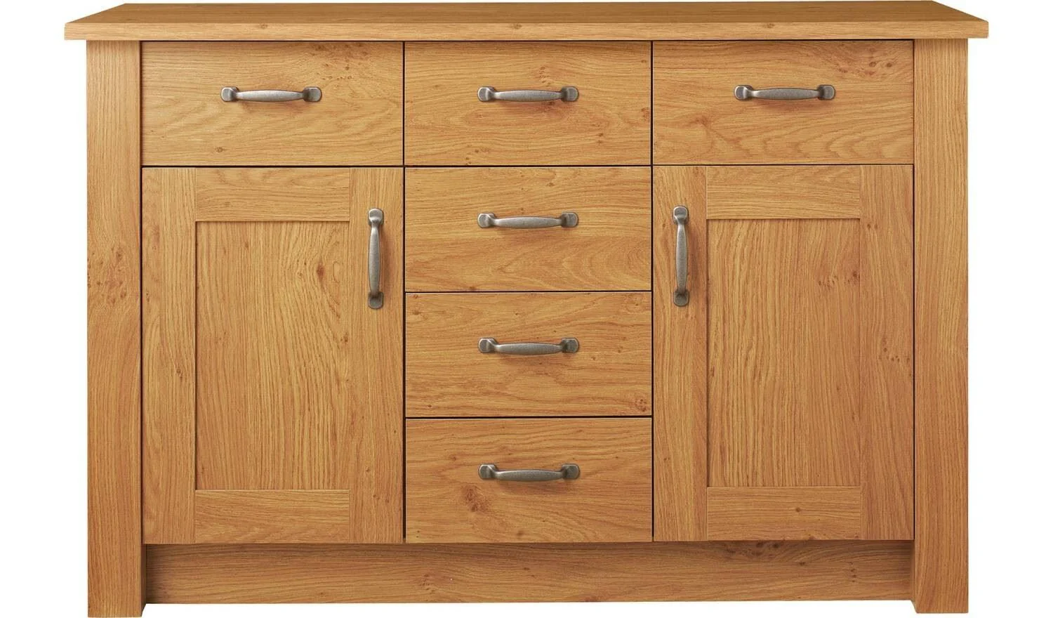 Ohio 2 Door 6 Drawer Sideboard Oak Effect Storage Cabinet Living Room - Image 2