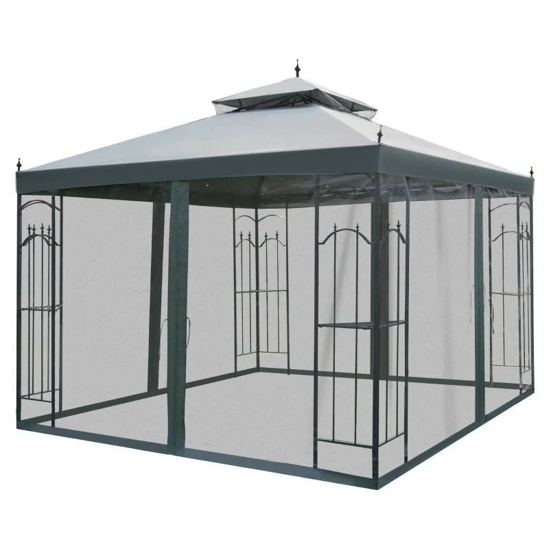 Outsunny 2 Tier Garden Gazebo with Mesh Curtains 3000x3000mm Grey - Image 3