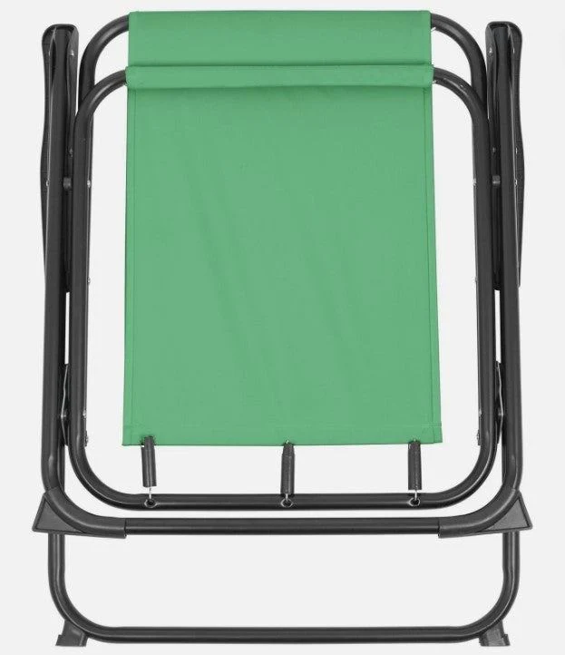 Pair Metal Beach Chairs Black Green Foldable Outdoor Garden Furniture - Image 5