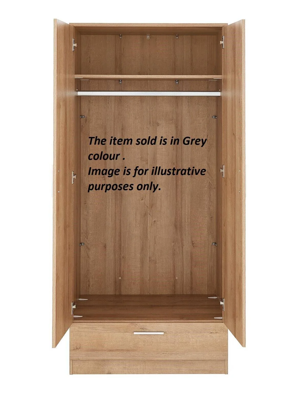 Panama 2 Door 1 Drawer Modern Wardrobe Grey with Hanging Bar Bedroom furniture - Image 2