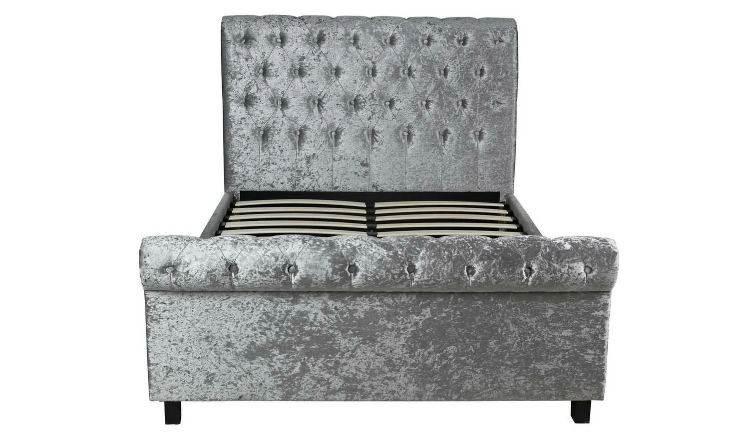 Penelope Crushed Velvet Kingsize Bed Silver Luxurious Bedroom Furniture - Image 4