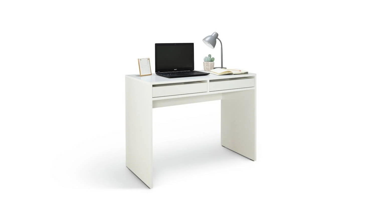 Pepper 2 Drawer Desk White Compact Study Table With Drawers - Image 4