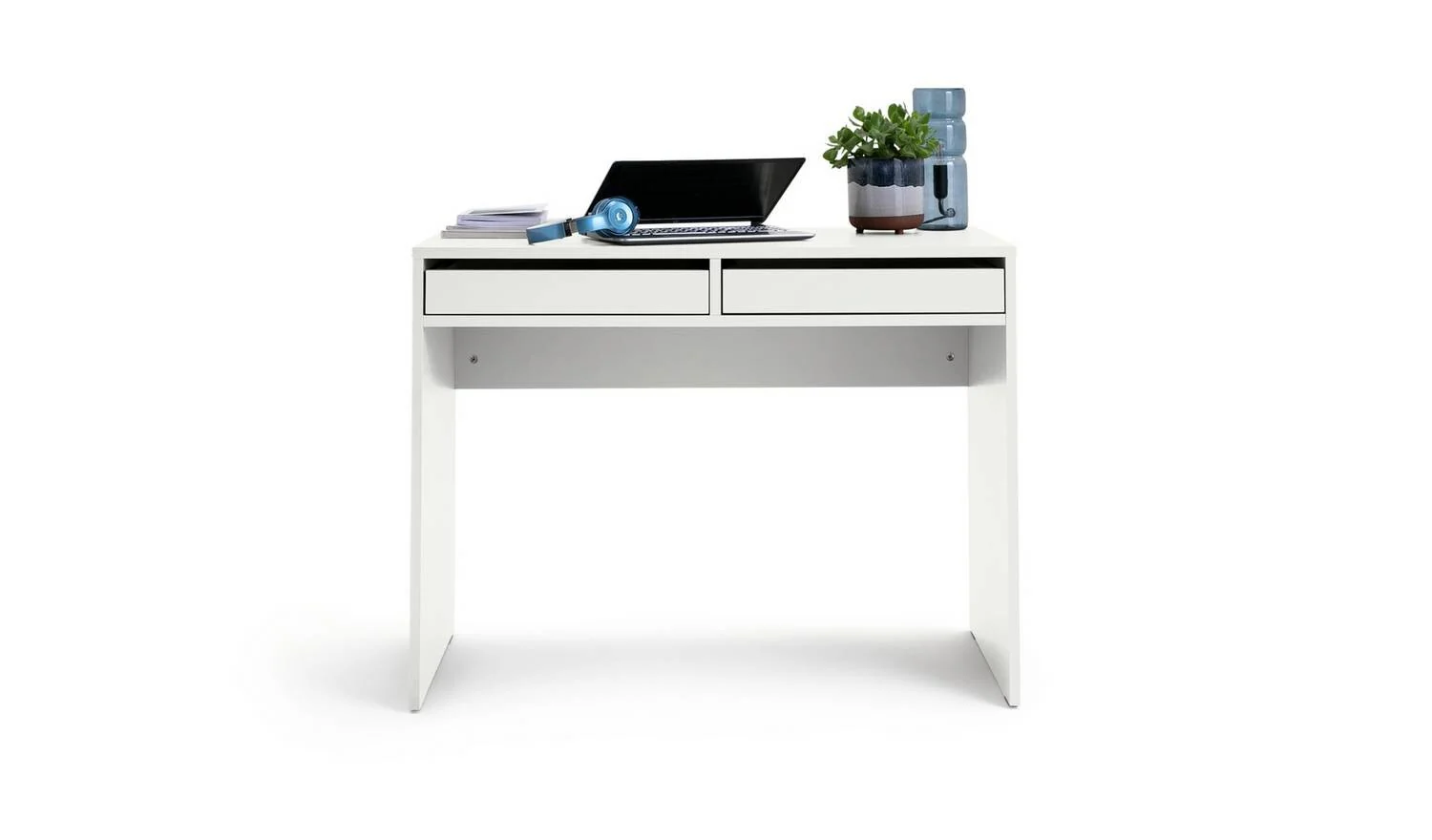 Pepper 2 Drawer Desk White Compact Study Table With Drawers - Image 5