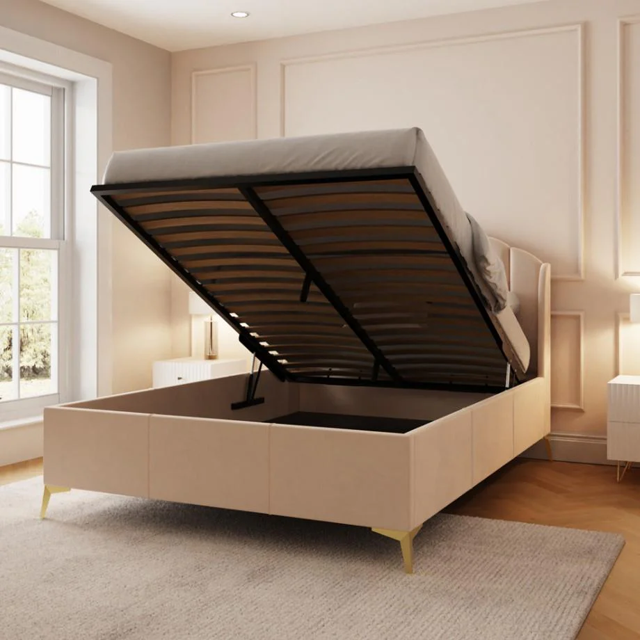 Pettine Double Natural End Lift Ottoman Bed Frame With Winged Headboard - Image 8