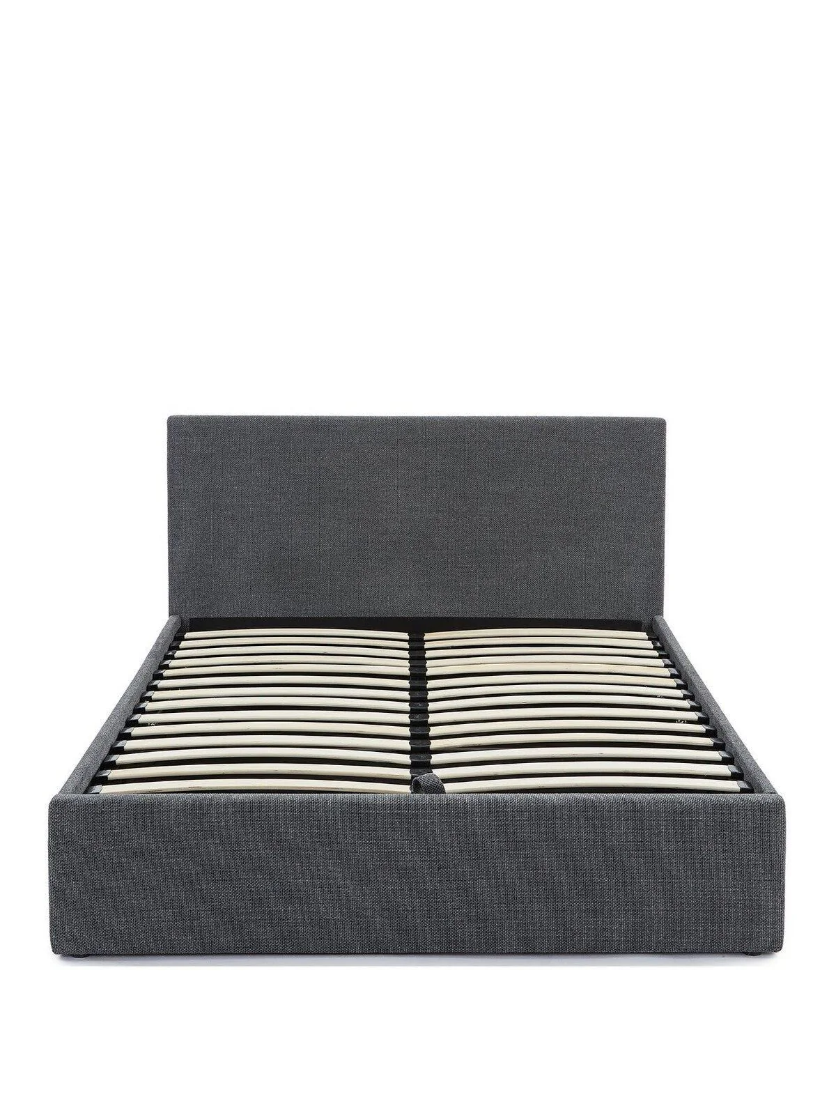 Porto End Lift Up Storage Ottoman Double Bed Dark Grey Textural Chenille Fabric - Image 2