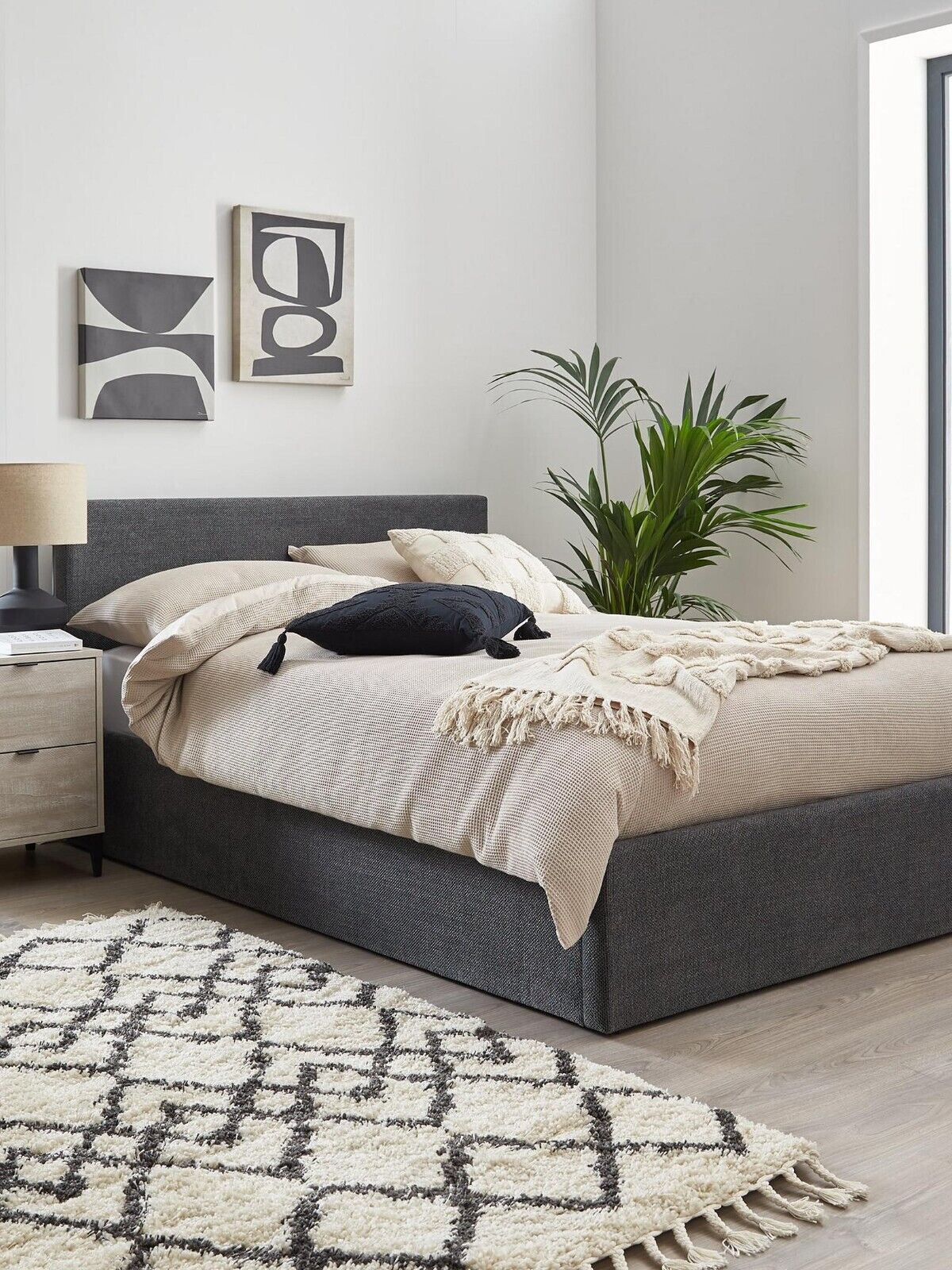 Porto King LiftUp Ottoman Bed Frame Dark Grey Textural Chenille Fabric - Image 2