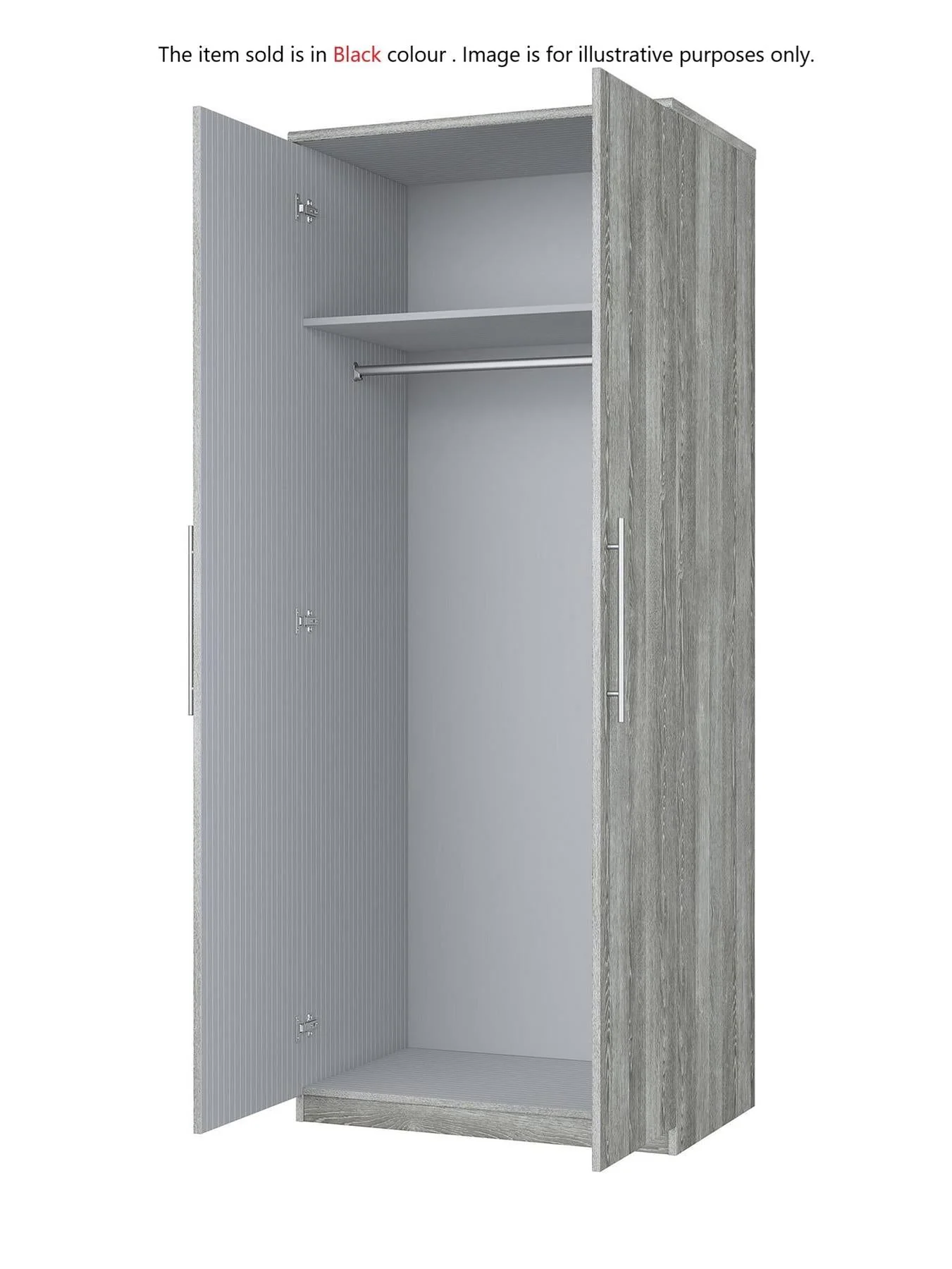 Prague 2 Door Wardrobe Black Ash Storage Organiser Bedroom Furniture - Image 2