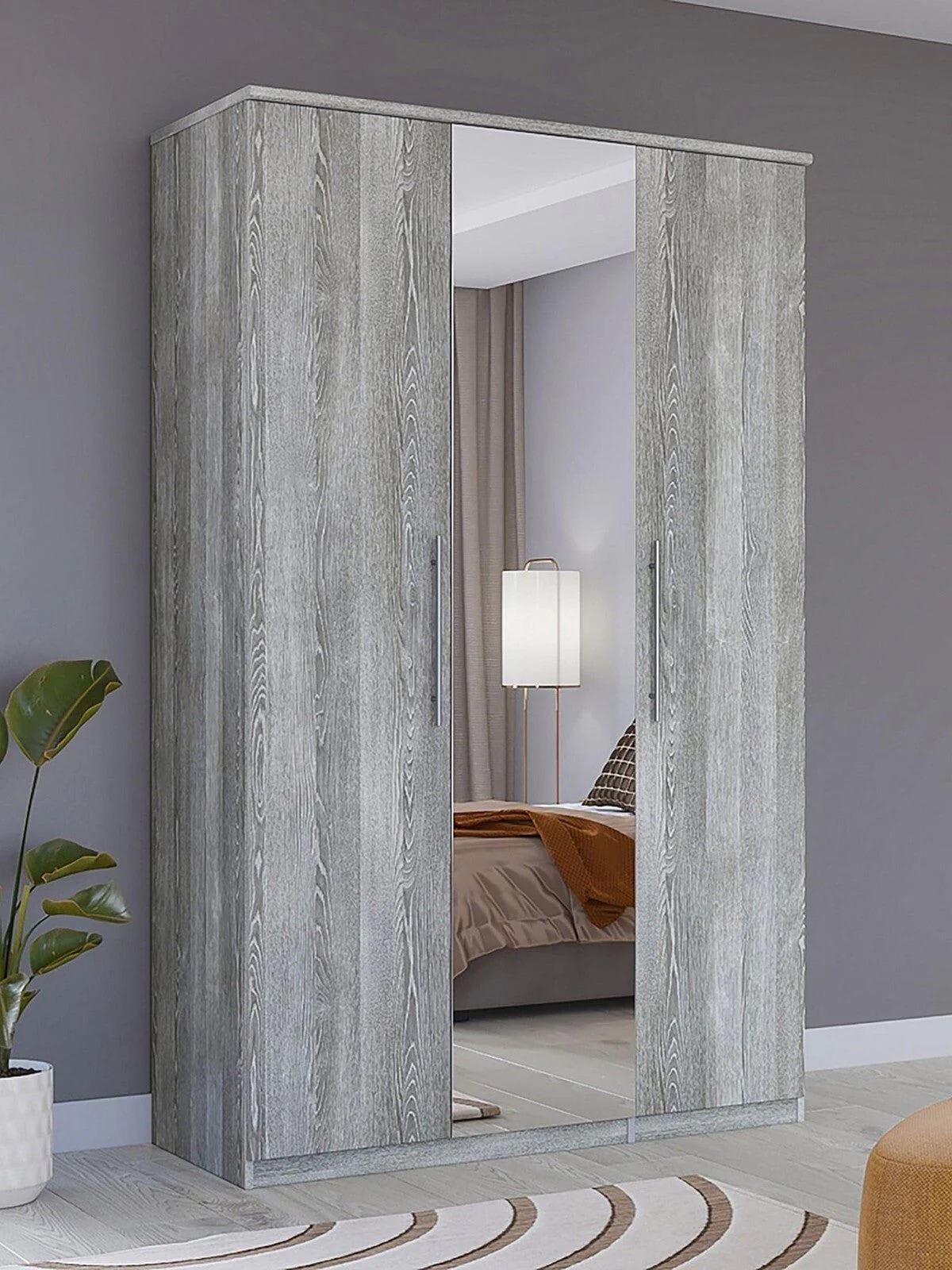 Prague 3 Door Mirrored Wardrobe Grey Elegant and Spacious Bedroom Storage