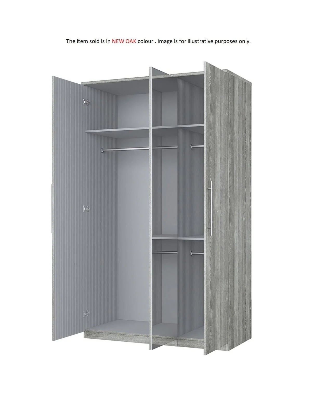 Prague 3 Door Mirrored Wardrobe New Oak Bedroom Storage Furniture UK - Image 2
