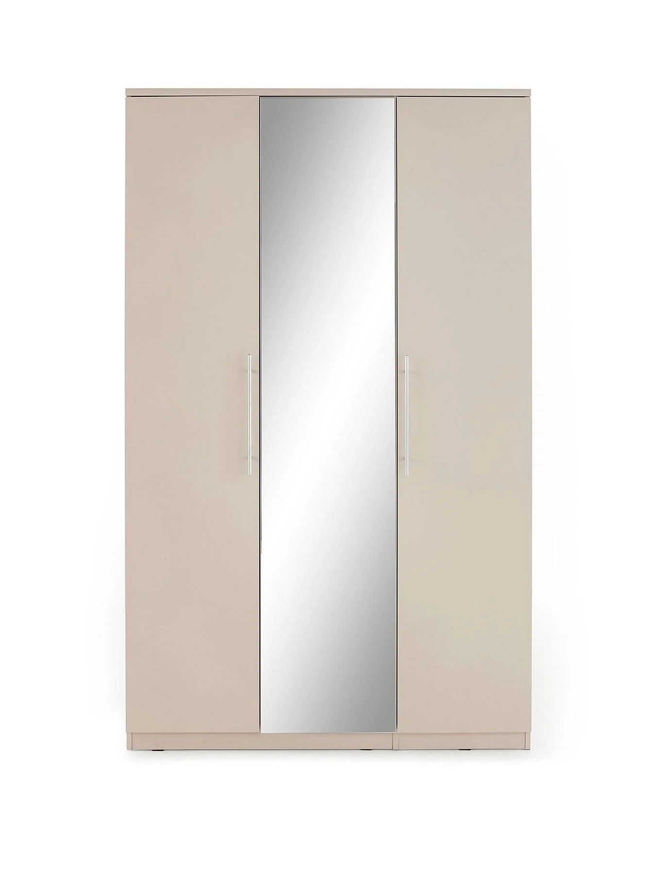 Prague 3 Door Mirrored Wardrobe Oatmeal Storage Organiser Bedroom Furniture - Image 2