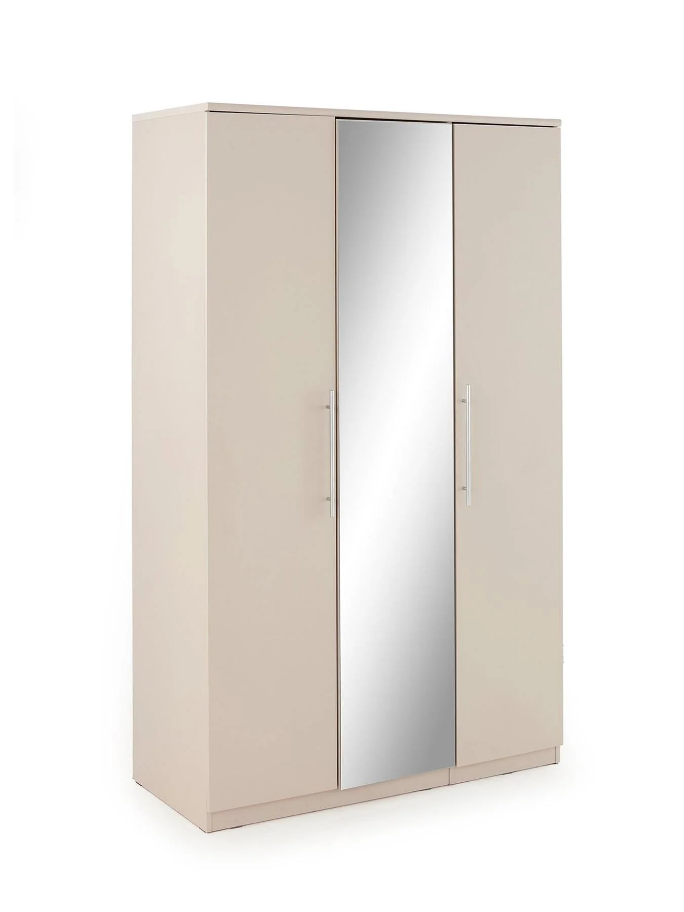 Prague 3 Door Mirrored Wardrobe Oatmeal Storage Organiser Bedroom Furniture - Image 3