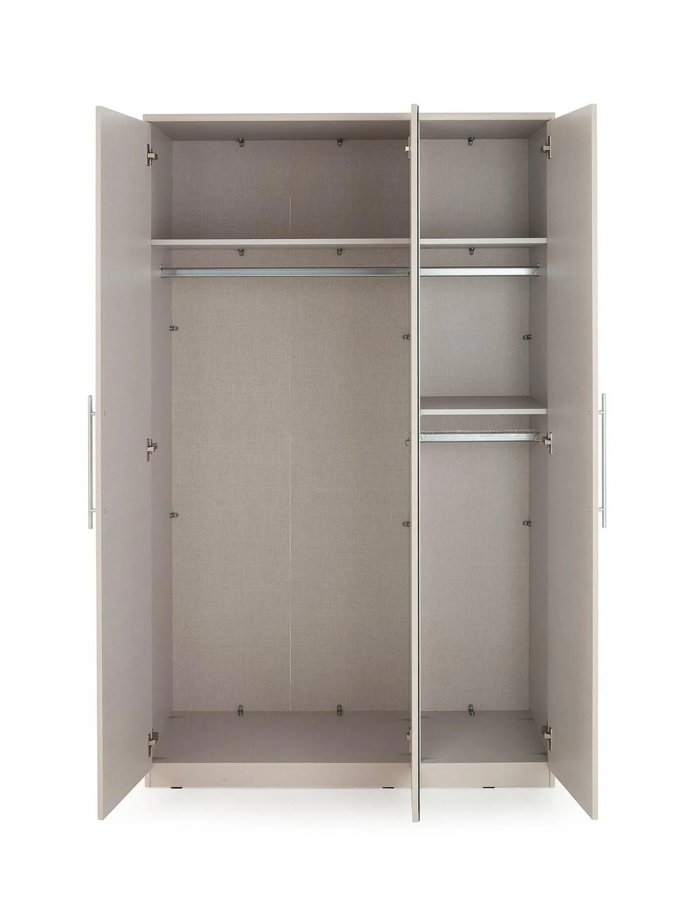 Prague 3 Door Mirrored Wardrobe Oatmeal Storage Organiser Bedroom Furniture - Image 4