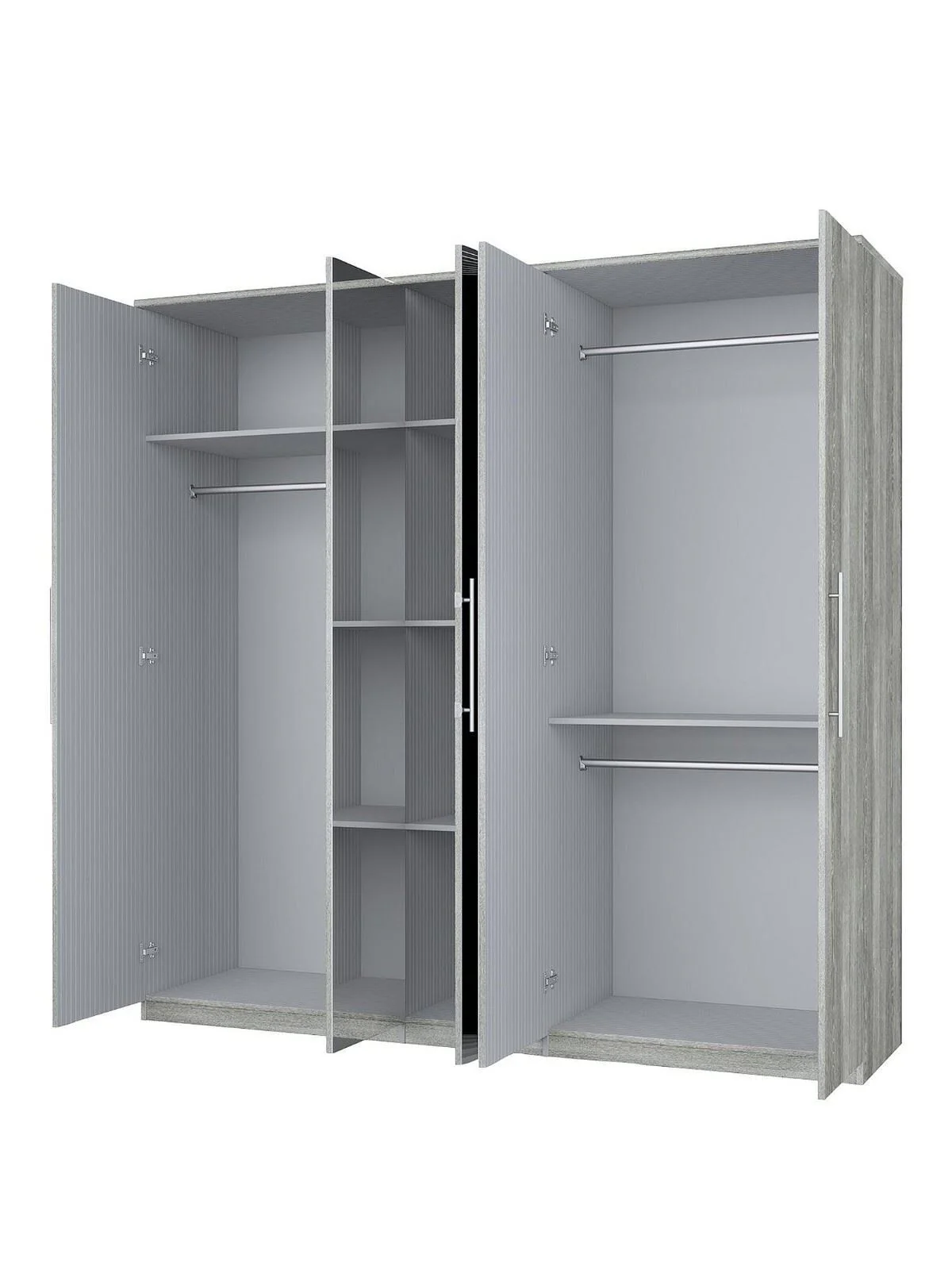 Prague 5 Door Mirrored Wardrobe Grey Elegant and Spacious Bedroom Storage - Image 3