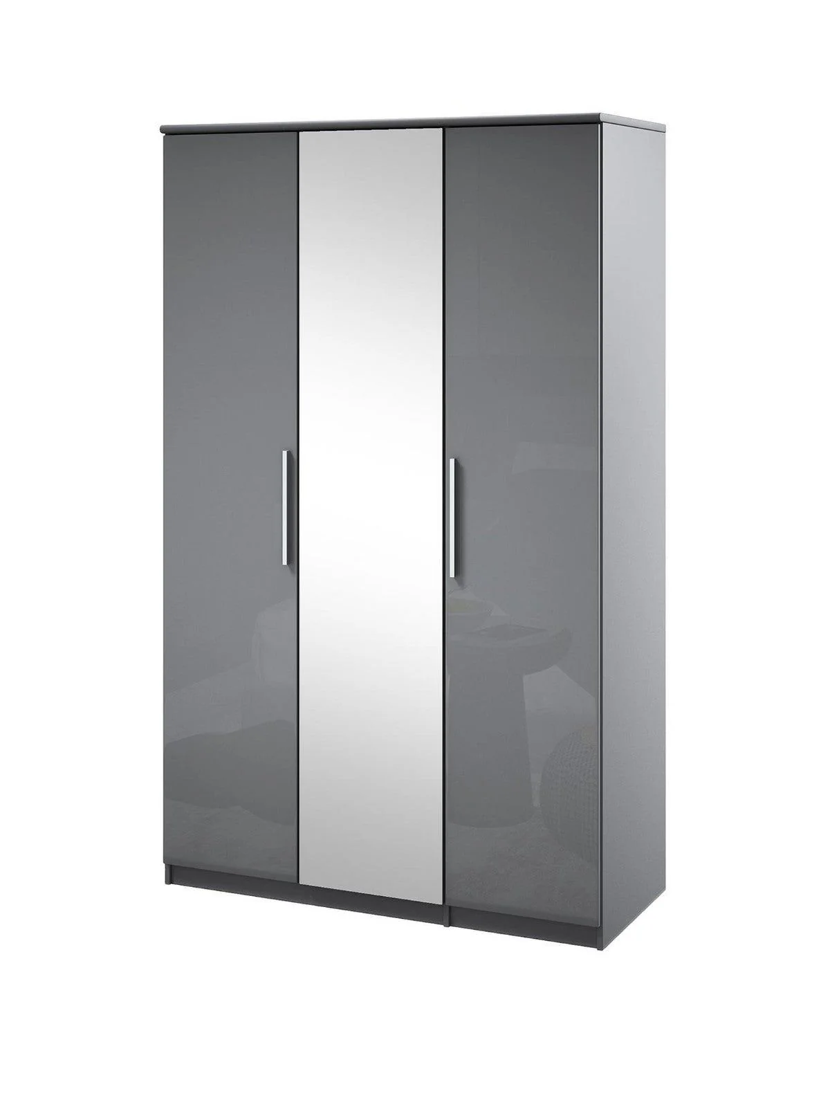 Prague Gloss 3 Door Mirrored Wardrobe | Grey High-Gloss | Modern Bedroom Storage - Image 3